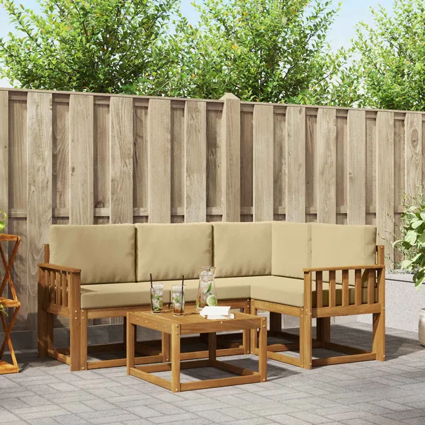 Ensemble de canapés d'extérieur 5 pcs Naturel et Beige