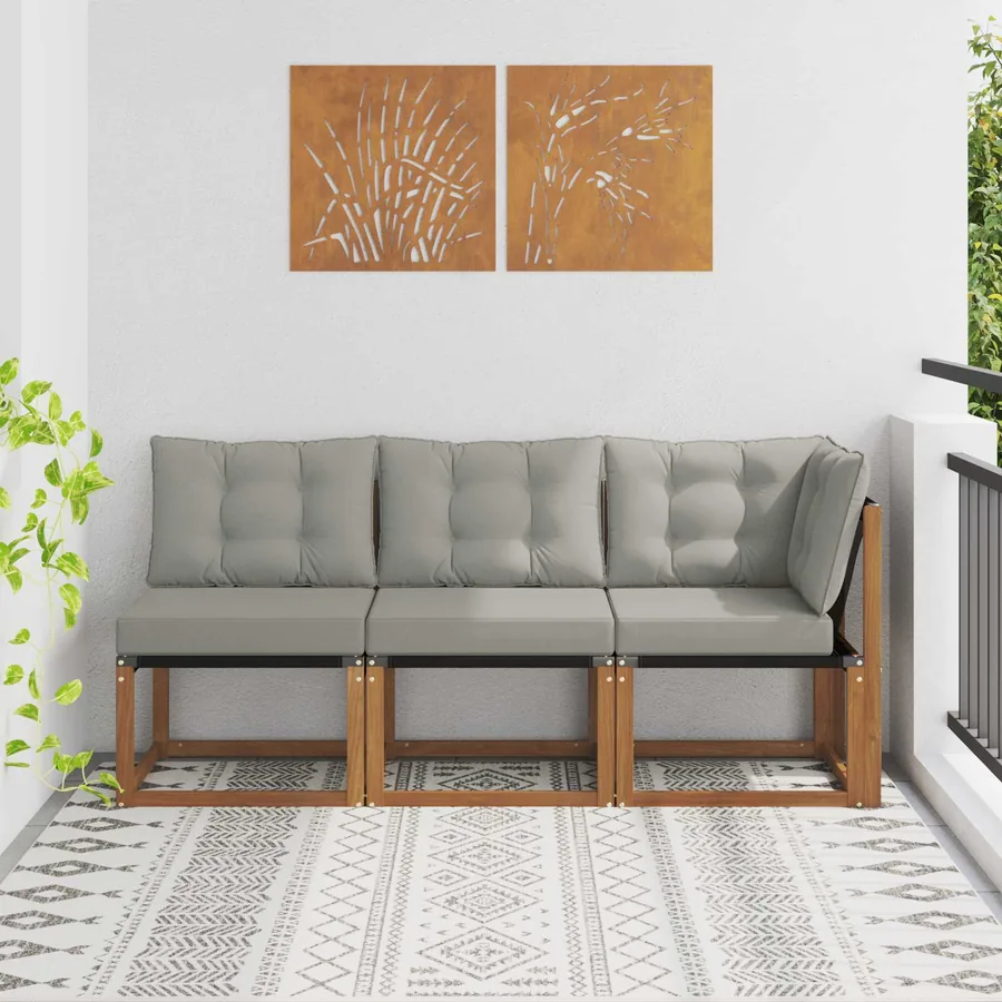 Canapé d’extérieur milieu et coin avec coussin 3 Pièce Naturel