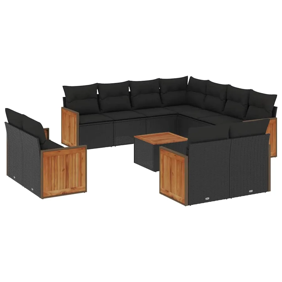 Salon de jardin 12 pcs avec coussins noir résine tressée - 2