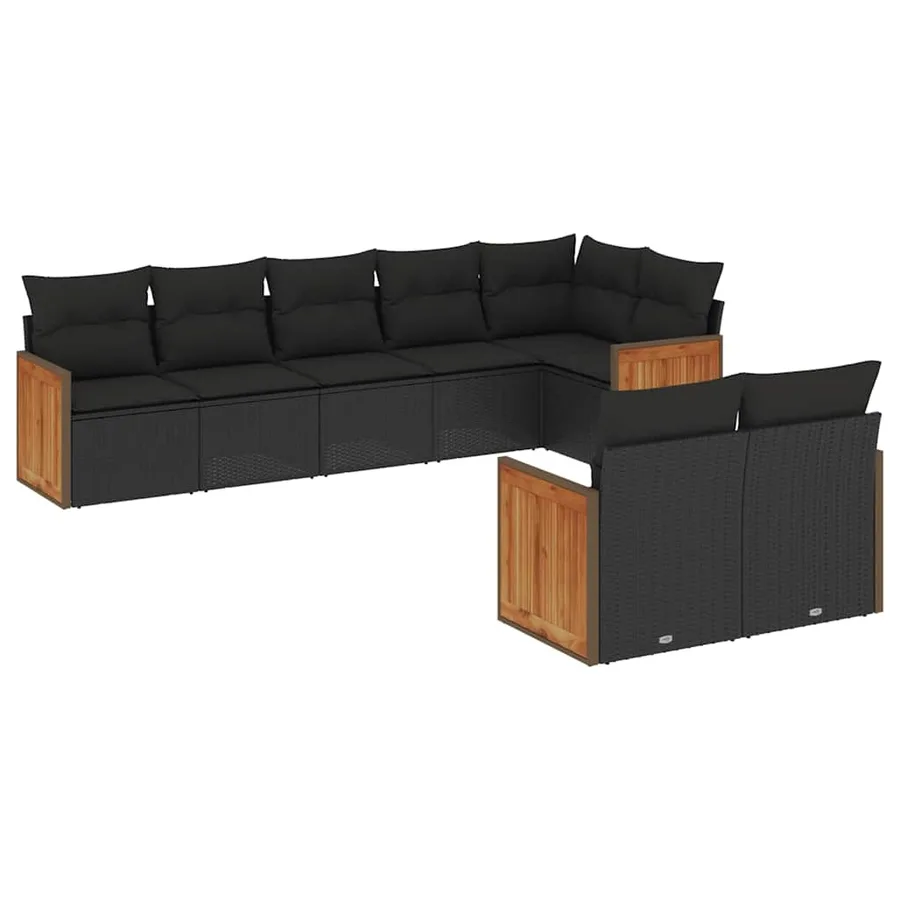 Salon de jardin 8 pcs avec coussins noir résine tressée - 2