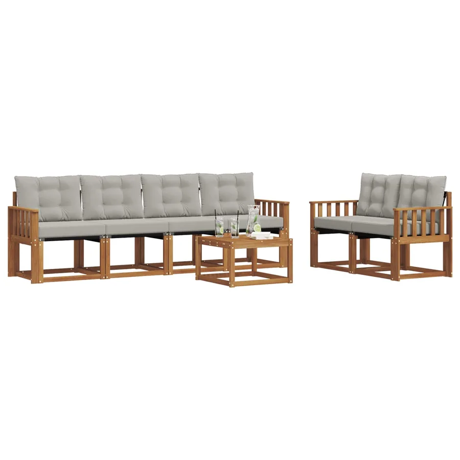 Ensemble de canapés d'extérieur 7 pcs Gris Naturel et Clair - 3