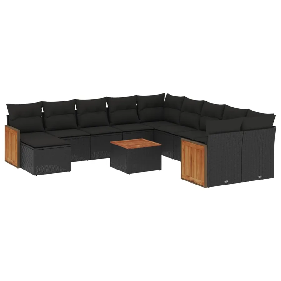 Salon de jardin 12 pcs avec coussins noir résine tressée - 2