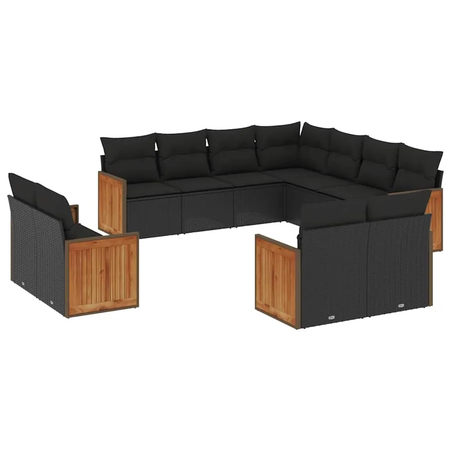 Salon de jardin 11 pcs avec coussins noir résine tressée - 2