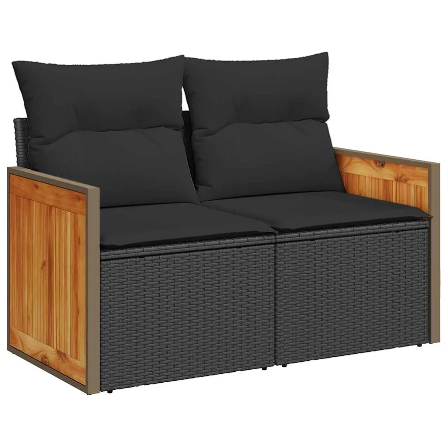 Salon de jardin 11 pcs avec coussins noir résine tressée - 3