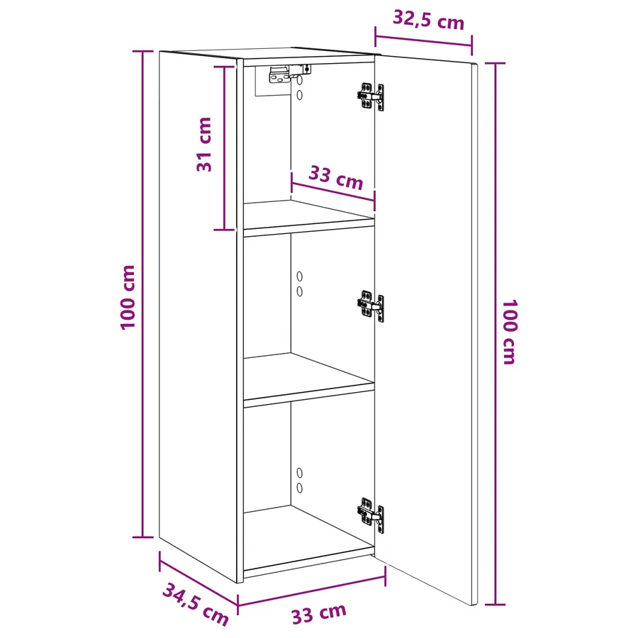 Cabinet de Salle de Bain Mural Noir 33 x 34,5 x 100 cm - 9