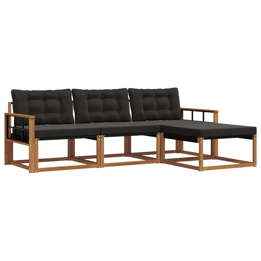 Ensemble de canapés d'extérieur 4 pcs Naturel et Noir - 2