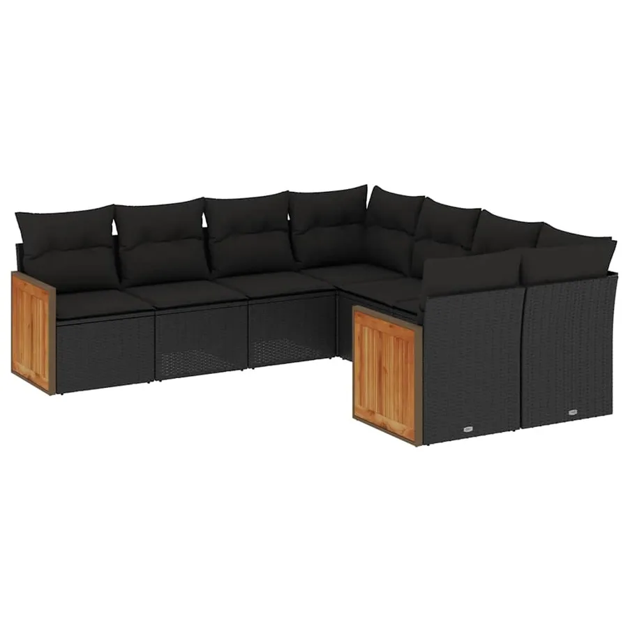 Salon de jardin 8 pcs avec coussins noir résine tressée - 2