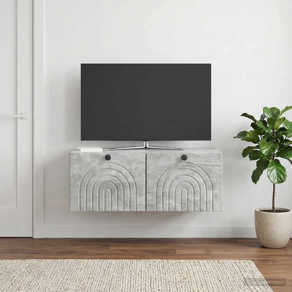 Meuble TV mural Gris béton 78,5 x 41 x 30 cm Bois d'ingénierie