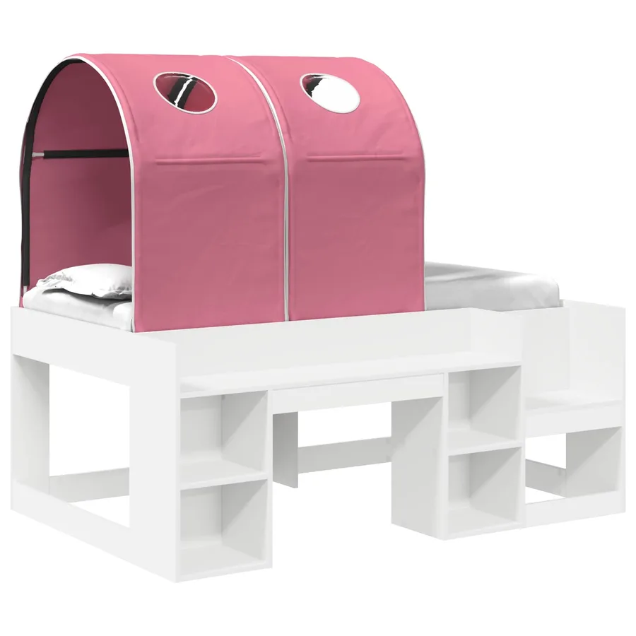 Lit avec Tunnel 3 pc Blanc et rose Bois d'ingénierie - 2