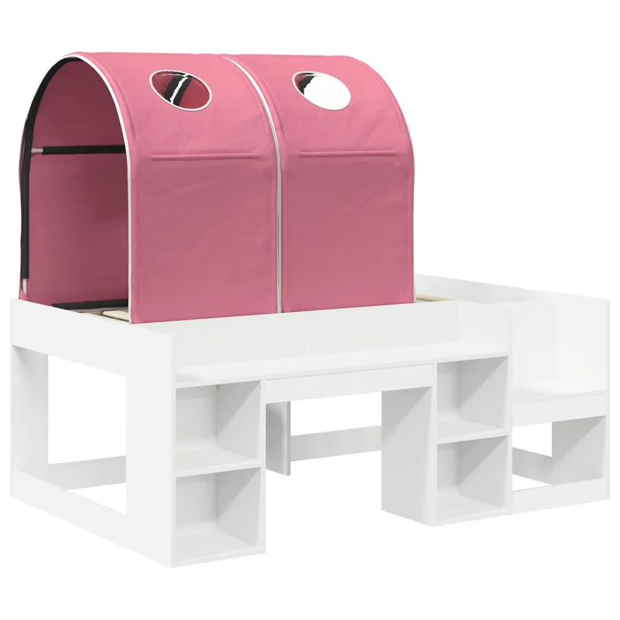 Lit avec Tunnel 3 pc Blanc et rose Bois d'ingénierie - 3