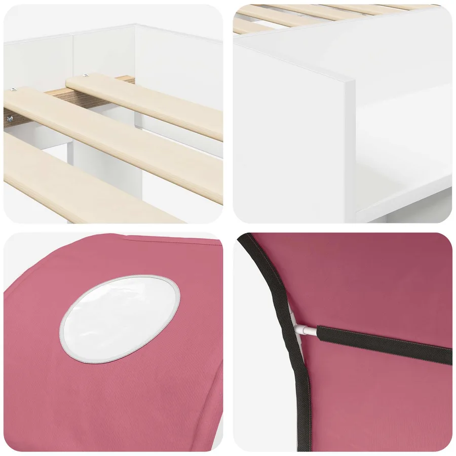 Lit avec Tunnel 3 pc Blanc et rose Bois d'ingénierie - 9