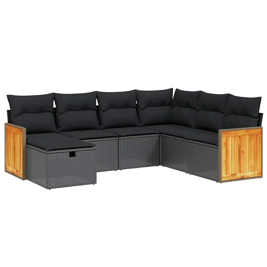 Salon de jardin 7 pcs avec coussins noir résine tressée 62 x 62 x 69 cm - 56,7 kg - 2
