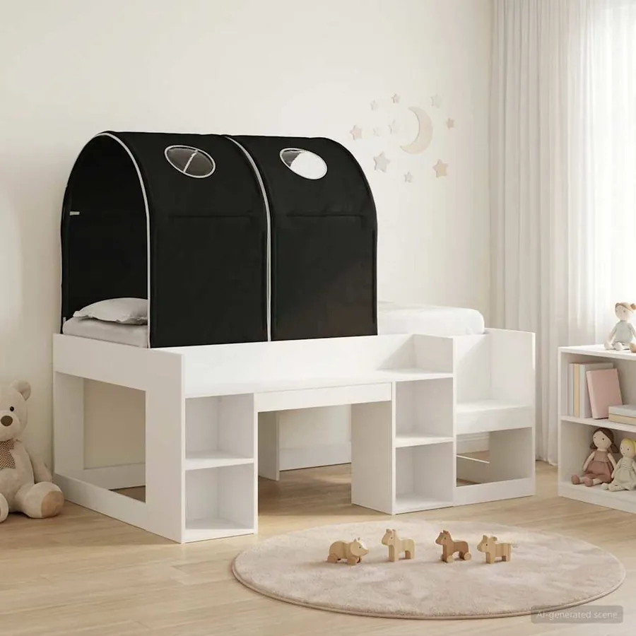 Lit avec Tunnel 3 pc Blanc et noir Bois d'ingénierie