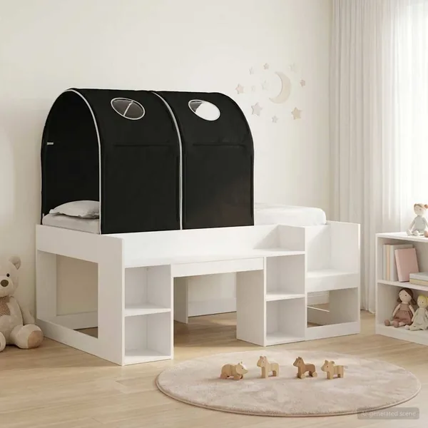Lit avec Tunnel 3 pc Blanc et noir Bois d'ingénierie