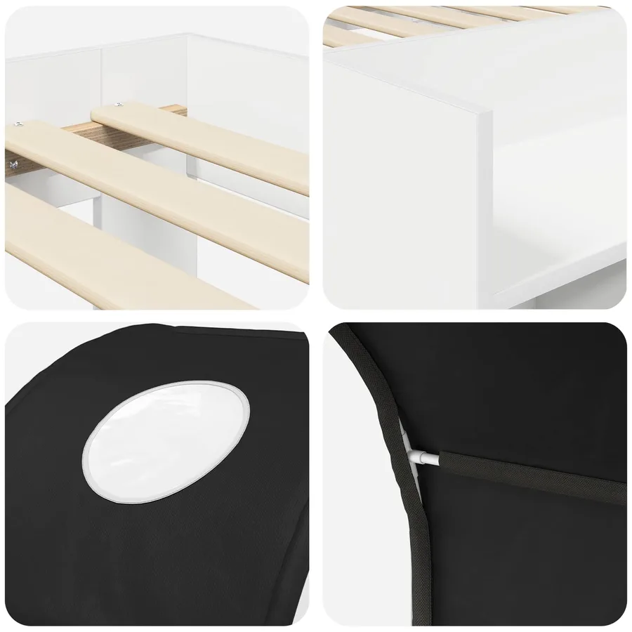 Lit avec Tunnel 3 pc Blanc et noir Bois d'ingénierie - 9