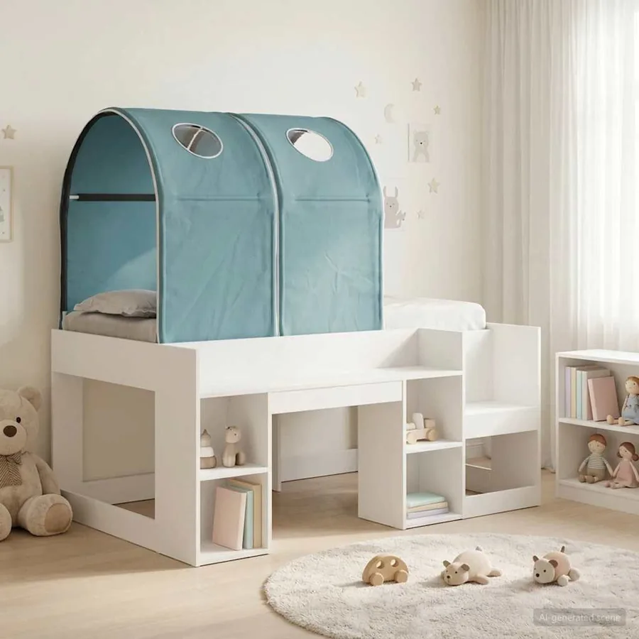 Lit avec Tunnel 3 pc Blanc et bleu clair Bois d'ingénierie