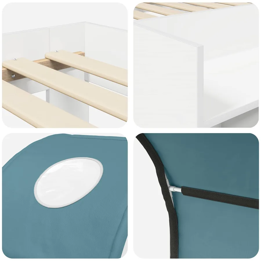 Lit avec Tunnel 3 pc Blanc et bleu clair Bois d'ingénierie - 9