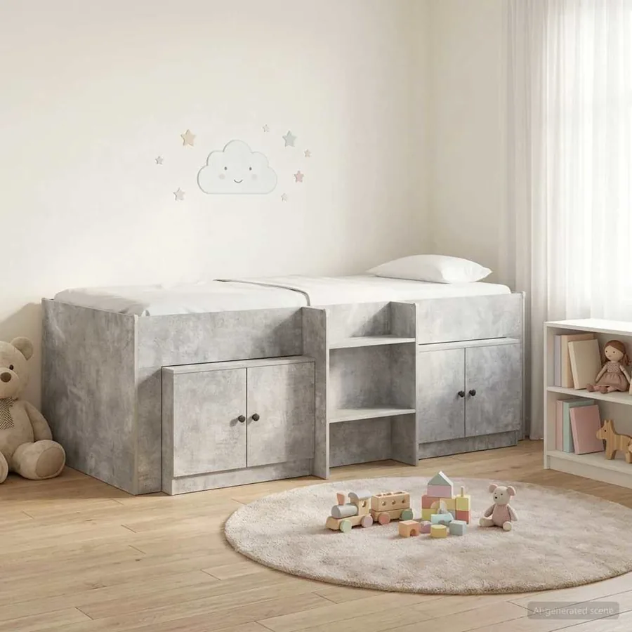 Cadre de lit en loft avec armoire avec stockage 3 pc Gris béton