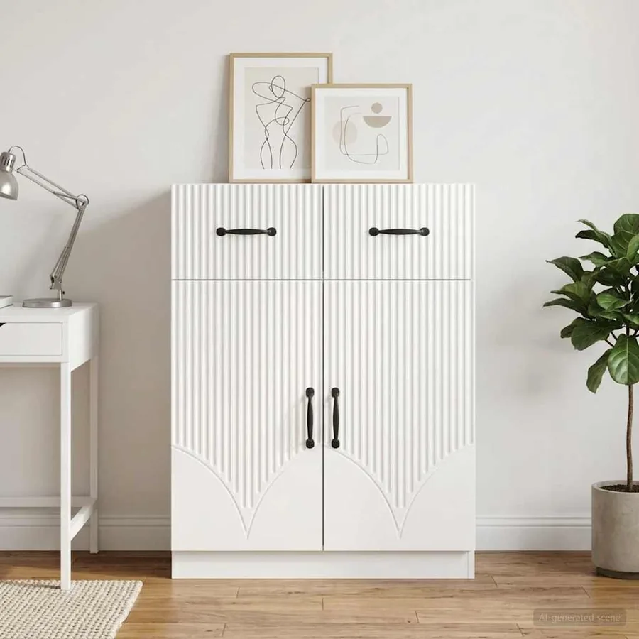 Buffet Blanc brillant 66 x 34,5 x 87 cm Bois d'ingénierie