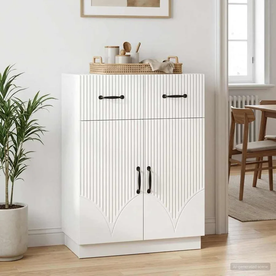 Buffet Blanc brillant 66 x 34,5 x 87 cm Bois d'ingénierie - 4
