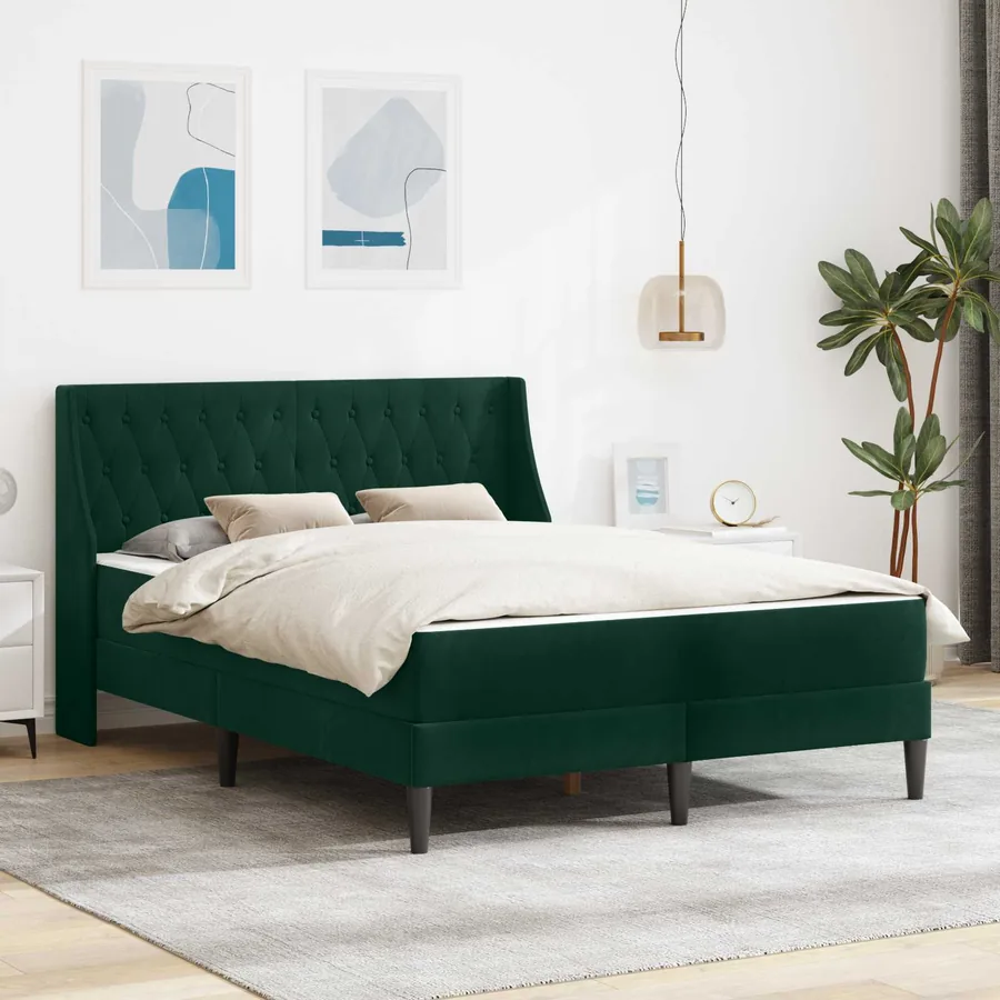 Cadre de lit avec matelas Vert foncé 140 x 200 cm Velours