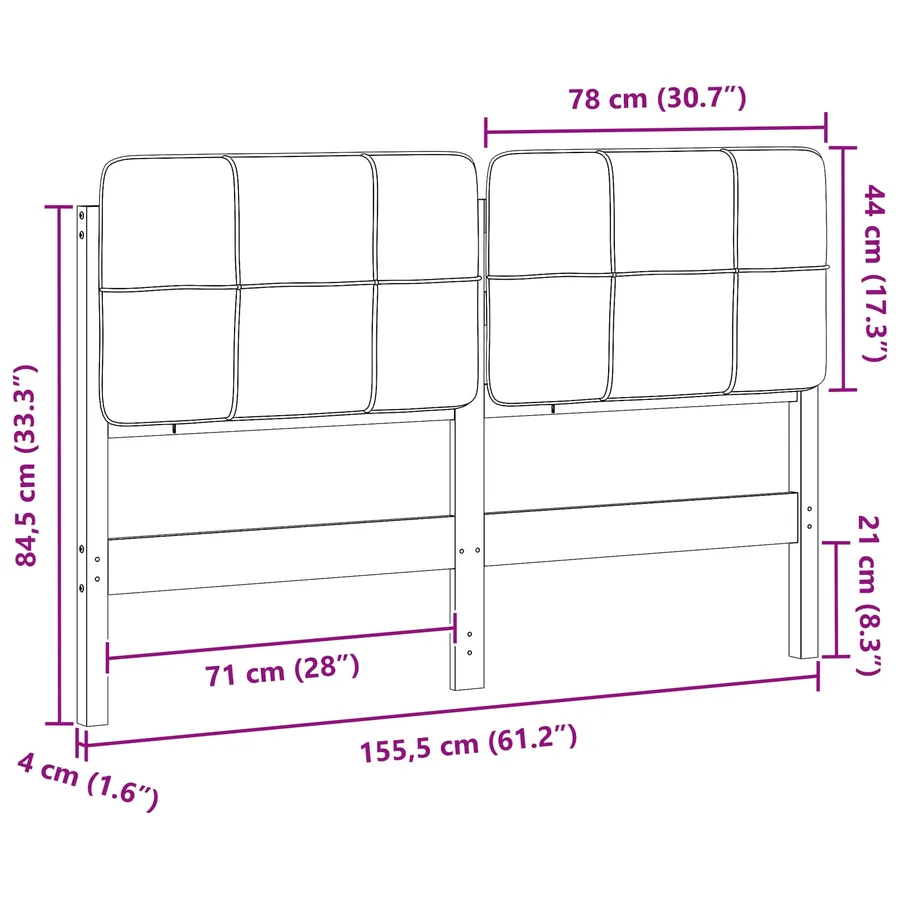 Tête de lit capitonnée Marron et Noir 150 cm Pin massif - 13