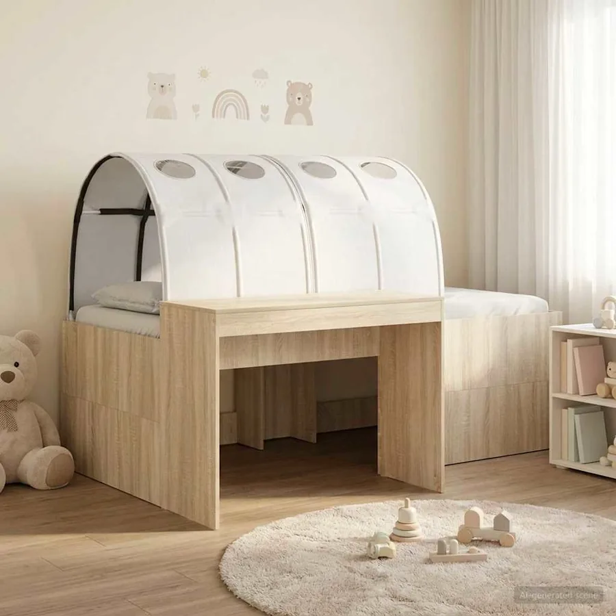Lit avec Tunnel 3 pc Chêne Artisanal et Blanc Bois d'ingénierie