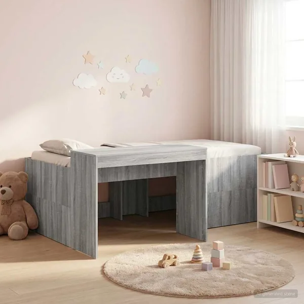 Lit haut pour enfants avec bureau Sonoma gris 90 x 200 cm