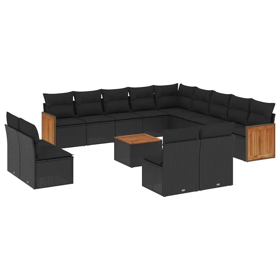 Salon de jardin avec coussins 14 pcs noir résine tressée - 2