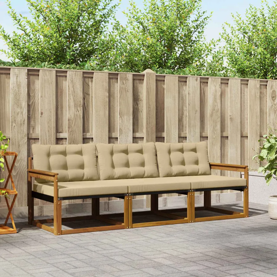 Ensemble de canapés d'extérieur 3 pcs Naturel et Beige