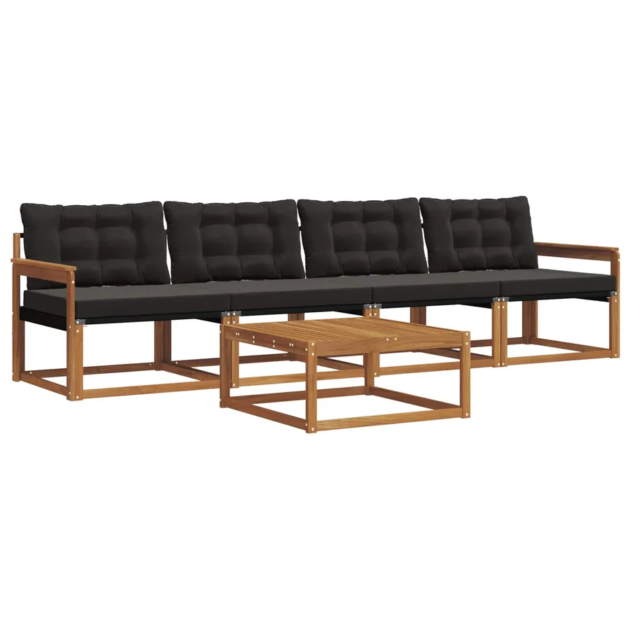 Ensemble de canapés d'extérieur 5 pcs Naturel et Noir - 2