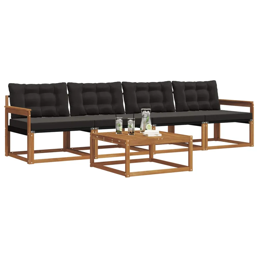 Ensemble de canapés d'extérieur 5 pcs Naturel et Noir - 3