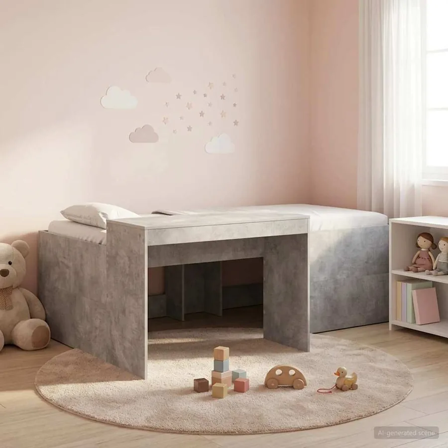 Lit haut pour enfants avec bureau Gris béton 90 x 200 cm