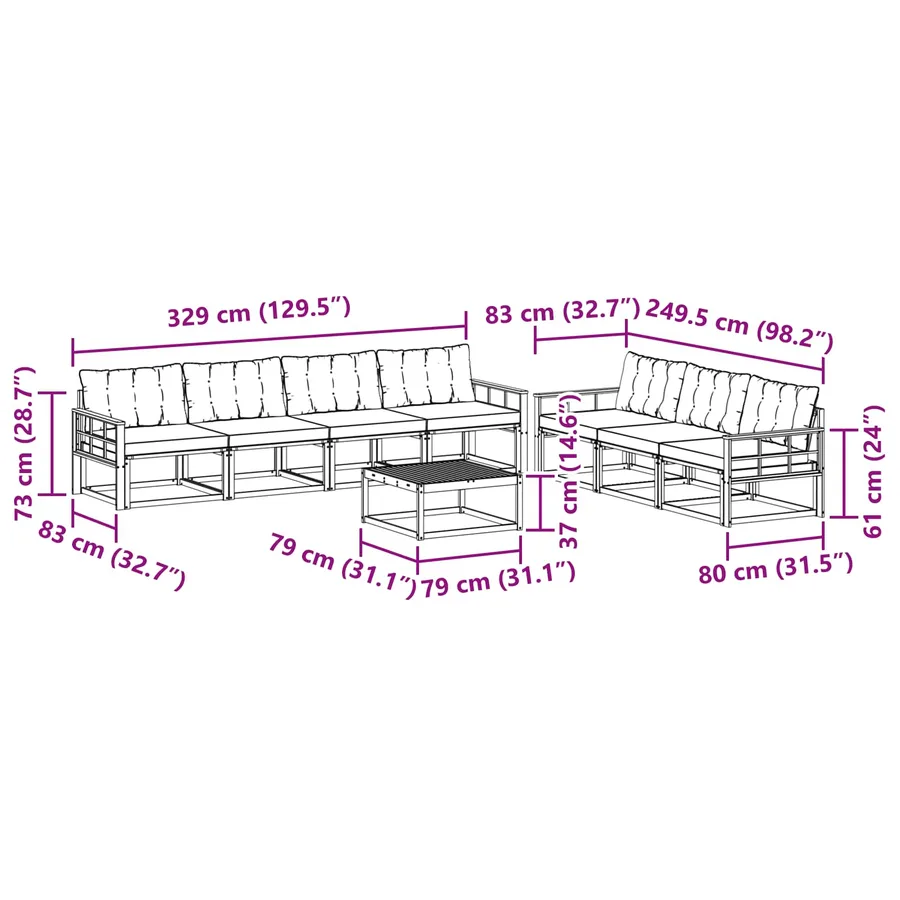 Ensemble de canapés d'extérieur 8 pcs Naturel et Noir - 12
