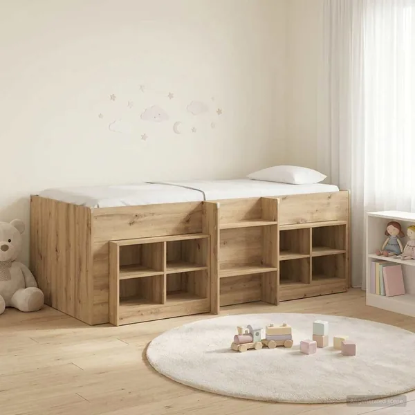 Cadre de lit en loft avec armoire 3 pc Chêne artisanal