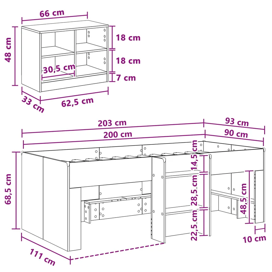 Cadre de lit en loft avec armoire 3 pc Chêne artisanal - 8
