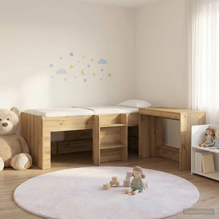 Cadre de Lit avec Bureau 2 pc Chêne artisanal Bois d'ingénierie