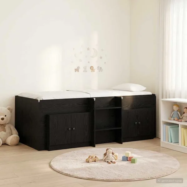 Cadre de lit en loft avec armoire 3 pcs Noir Bois d'ingénierie