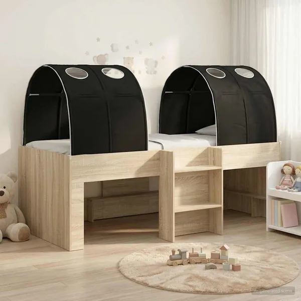 Lit avec Tunnel 3 pc Chêne Sonoma et noir Bois d'ingénierie