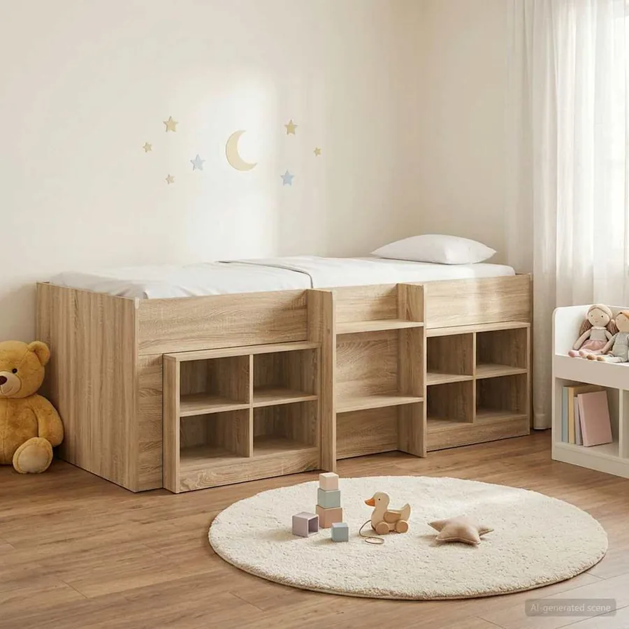 Cadre de lit en loft avec armoire 3 pc Chêne Sonoma