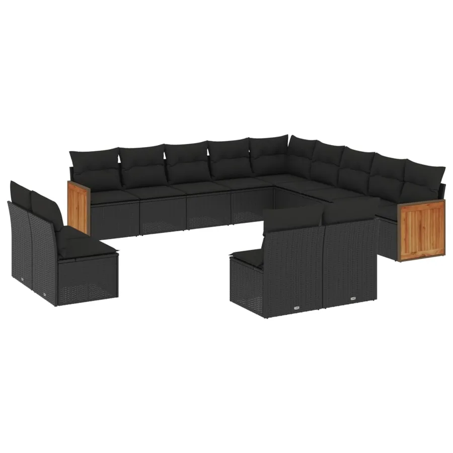 Salon de jardin avec coussins 13 pcs noir résine tressée - 2