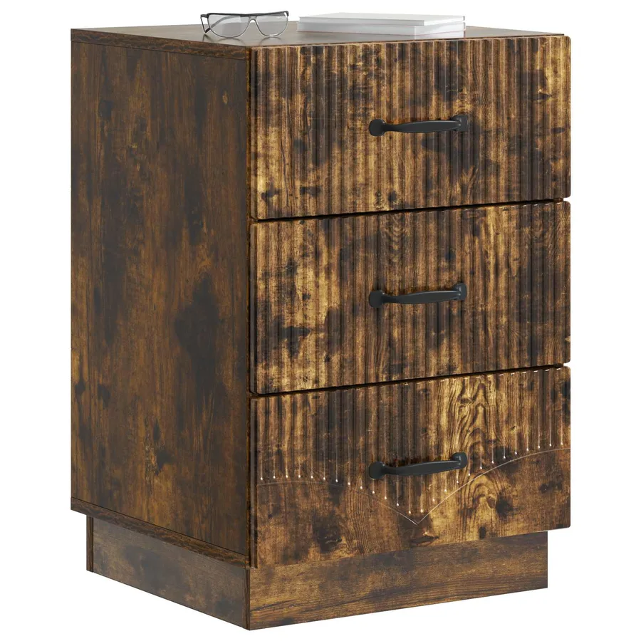 Cabinet de chevet avec tiroir Chêne fumé 43 x 41 x 63,5 cm - 3