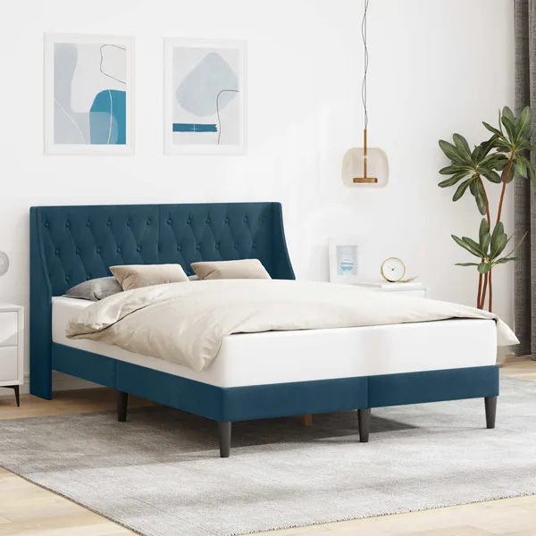 Cadre de lit avec tête de lit Bleu 160 x 200 cm Velours