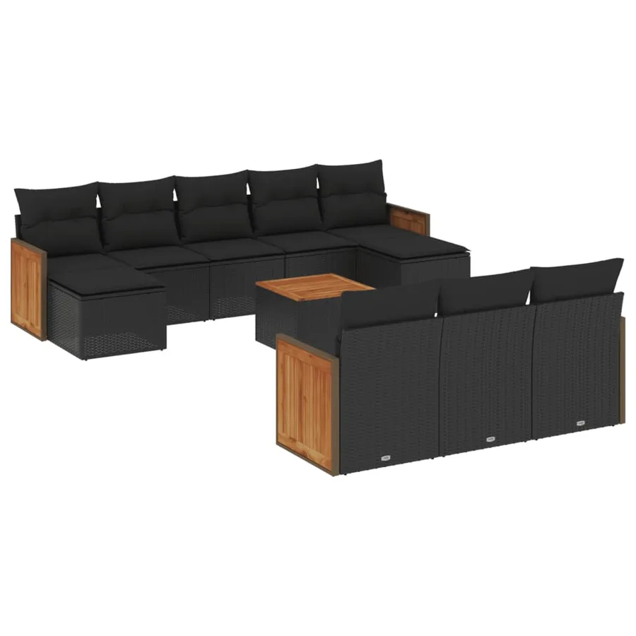 Salon de jardin 11 pcs avec coussins noir résine tressée - 2