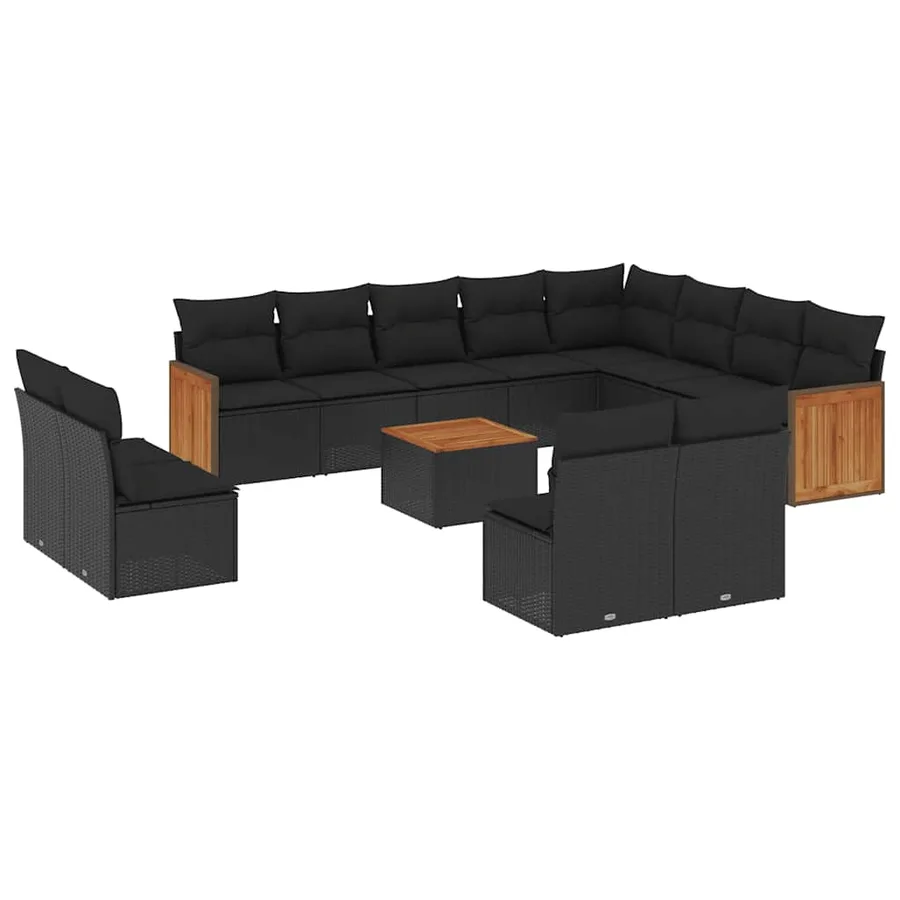 Salon de jardin avec coussins 13 pcs noir résine tressée - 2