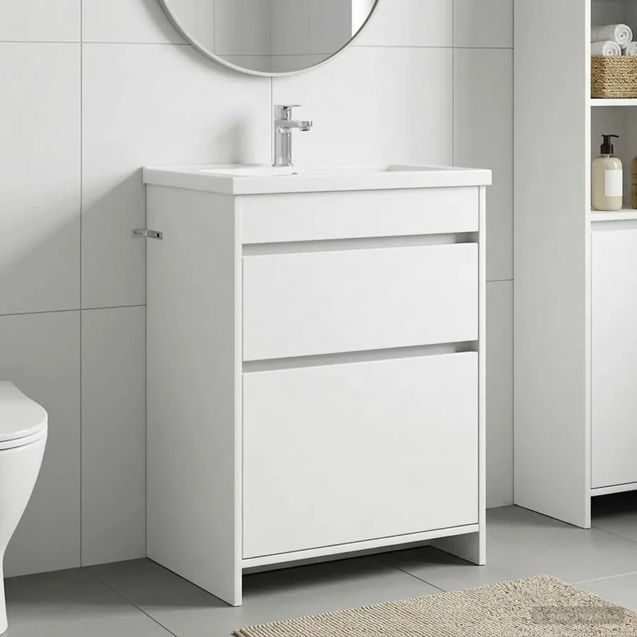 Meuble sous lavabo de salle de bain Blanc 56 x 37,5 x 81 cm