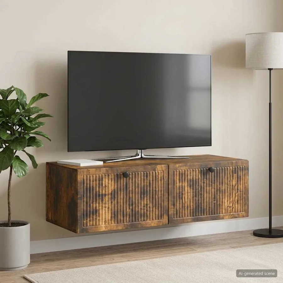 Meuble TV mural Chêne fumé 98 x 41 x 30 cm Bois d'ingénierie - 4