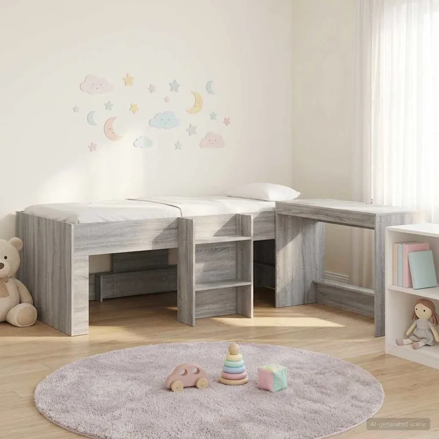 Cadre de Lit avec Bureau 2 pc Sonoma gris Bois d'ingénierie