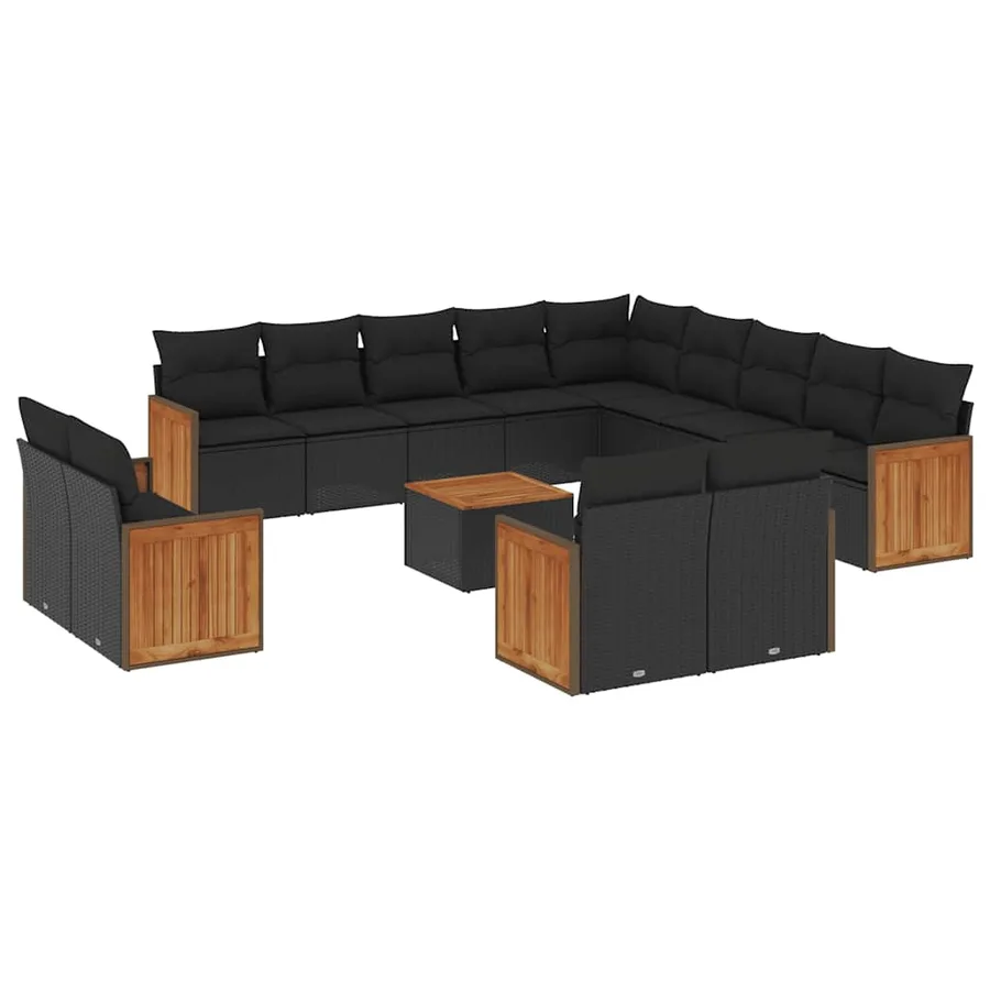 Salon de jardin avec coussins 14 pcs noir résine tressée - 2