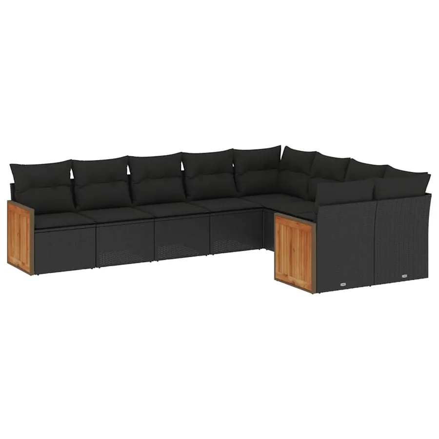 Salon de jardin 9 pcs avec coussins noir résine tressée - 2